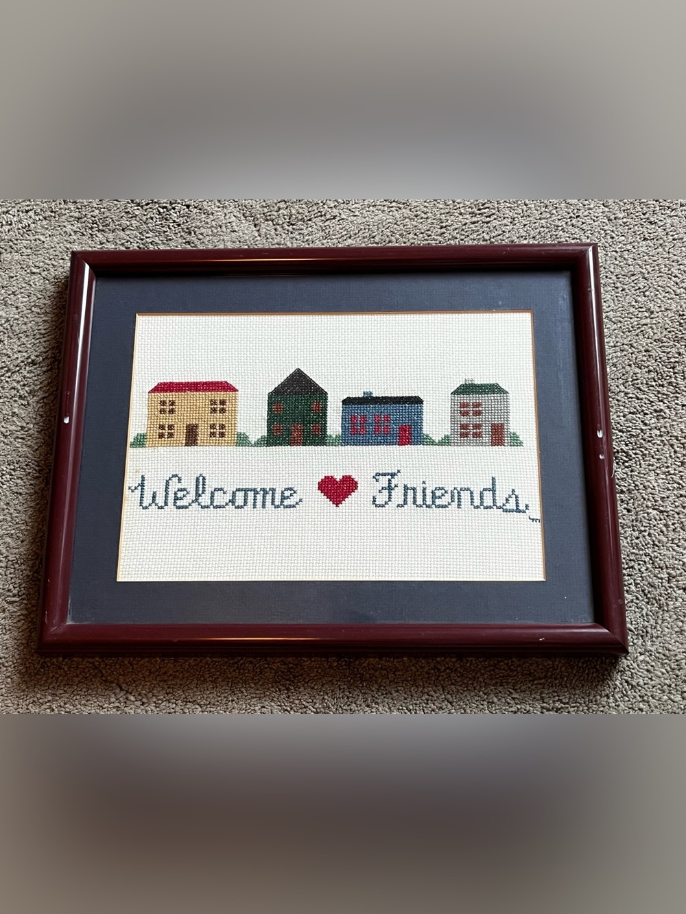 Vintage ‘Welcome Friends’ Needlepoint Hanging Wall Decor